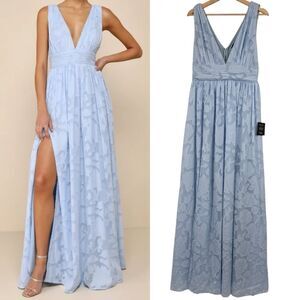 Lulus Maxi Dress Sweet Sophistication Light Blue Burnout Floral Size M Fairy